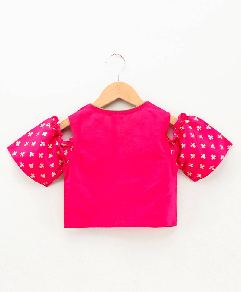 Twisha girls cold shoulder top & printed dhoti pants set - pink & yellow