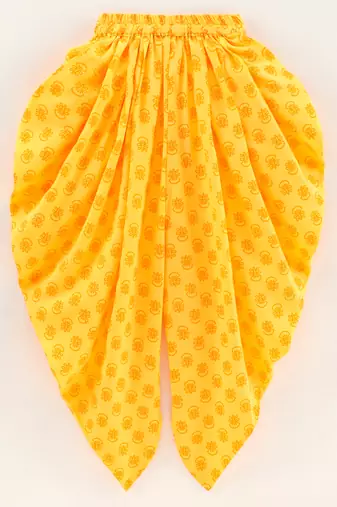 Twisha girls cold shoulder top & printed dhoti pants set - pink & yellow