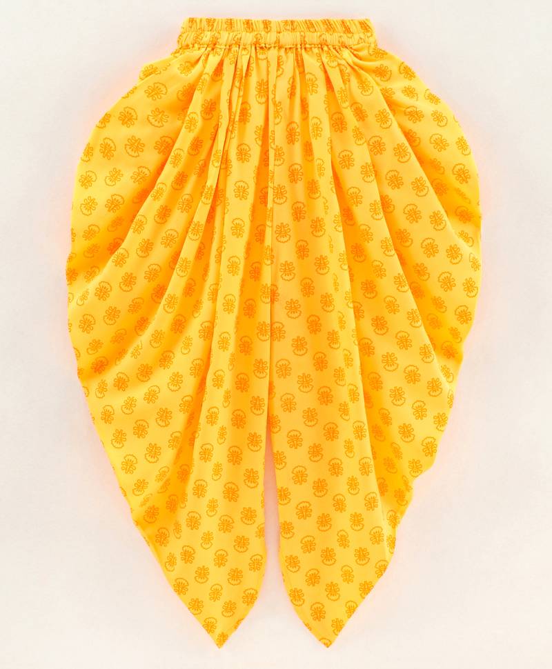 Twisha girls cold shoulder top & printed dhoti pants set - pink & yellow