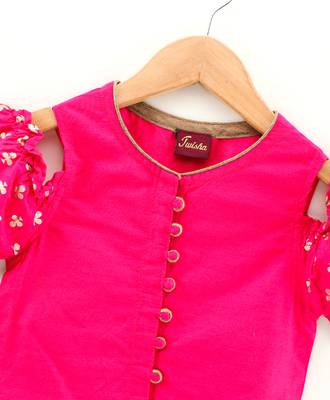 Twisha girls cold shoulder top & printed dhoti pants set - pink & yellow 5