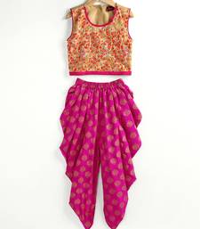 Twisha girls embroidered top & foil printed dhoti pants set - beige & pink