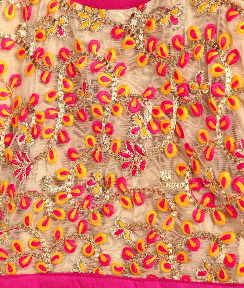 Twisha girls embroidered top & foil printed dhoti pants set - beige & pink