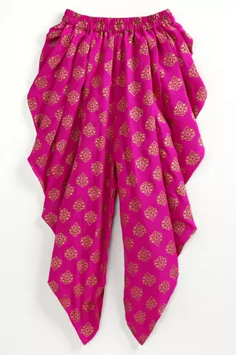 Twisha girls embroidered top & foil printed dhoti pants set - beige & pink