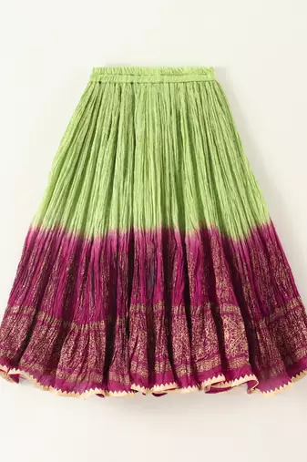 Twisha girls brocade halter neck top & crushed printed ghagra set - magenta & green
