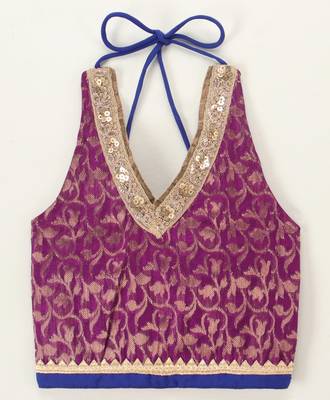 Twisha girls brocade halter neck top & crushed printed ghagra set - magenta & green 3