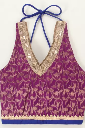 Twisha girls brocade halter neck top & crushed printed ghagra set - magenta & green