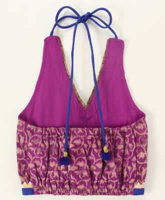 Twisha girls brocade halter neck top & crushed printed ghagra set - magenta & green 4