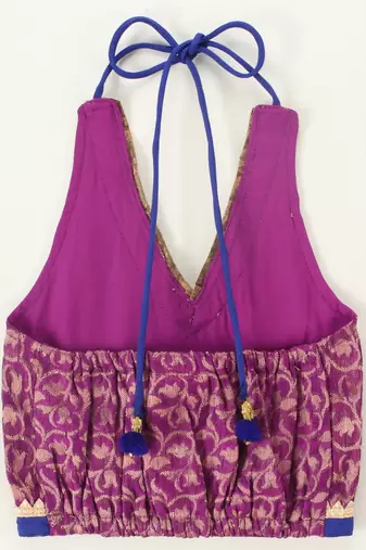 Twisha girls brocade halter neck top & crushed printed ghagra set - magenta & green