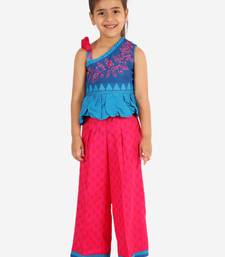 Twisha girls embroidered one shoulder top & palazzo set - blue & pink