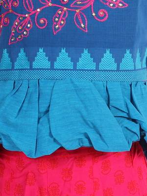 Twisha girls embroidered one shoulder top & palazzo set - blue & pink 1