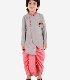 Twisha boys cotton asymmetrical kurta & dhoti pants set - grey & peach