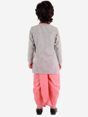 Twisha boys cotton asymmetrical kurta & dhoti pants set - grey & peach 3