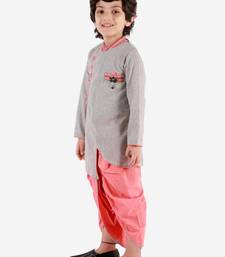Twisha boys cotton asymmetrical kurta & dhoti pants set - grey & peach