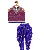 Twisha girls brocade halter neck top & foil printed dhoti pants set - magenta & blue