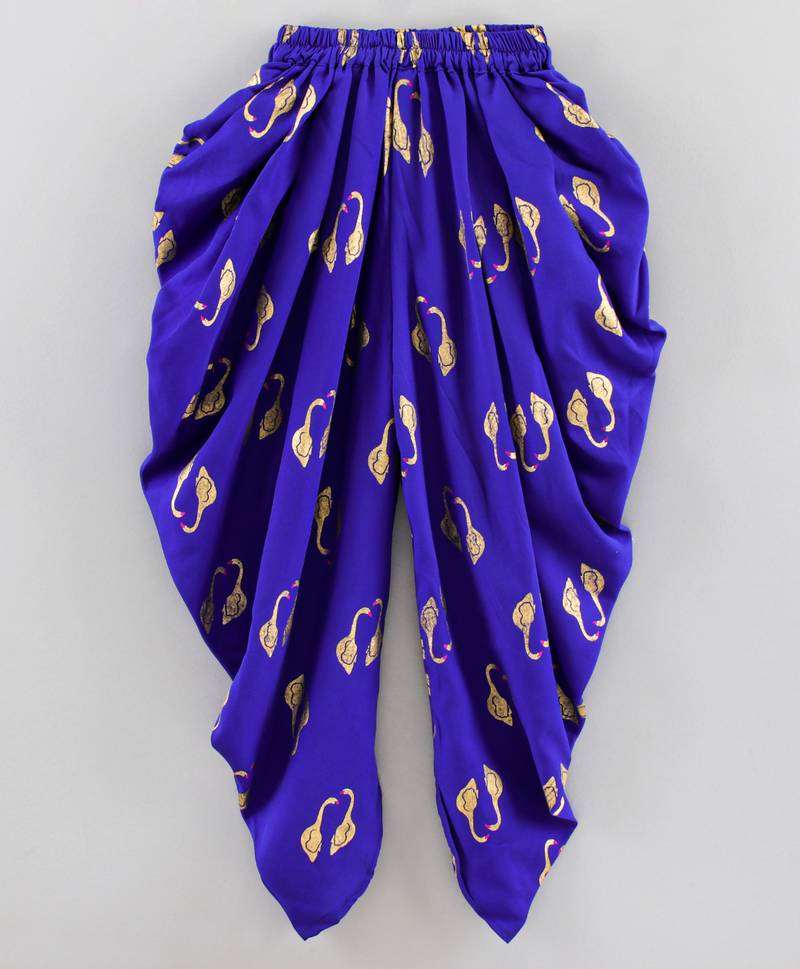 Twisha girls brocade halter neck top & foil printed dhoti pants set - magenta & blue