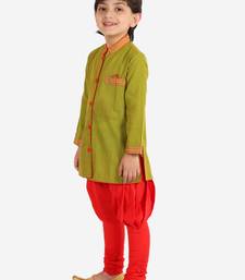 Twisha boys cotton stripe button down kurta & pyjama set - green & red