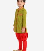 Twisha boys cotton stripe button down kurta & pyjama set - green & red