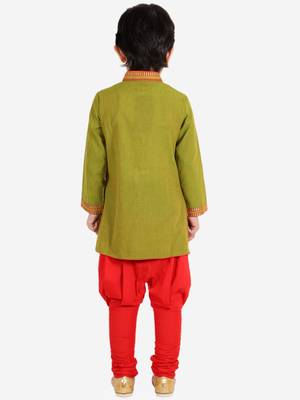 Twisha boys cotton stripe button down kurta & pyjama set - green & red 4
