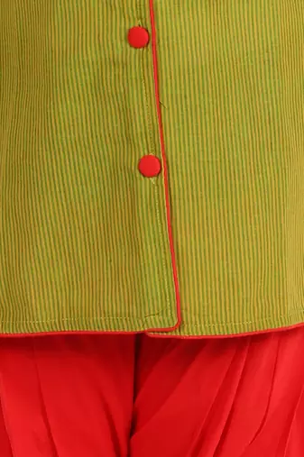 Twisha boys cotton stripe button down kurta & pyjama set - green & red