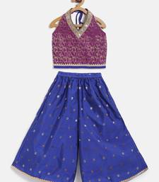 Twisha girls brocade halter neck top & self designed palazzo - magenta & blue