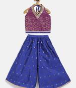 Twisha girls brocade halter neck top & self designed palazzo - magenta & blue