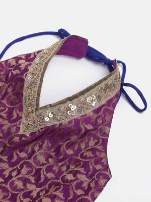 Twisha girls brocade halter neck top & self designed palazzo - magenta & blue 5