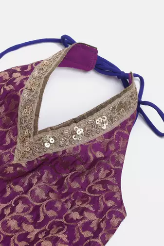 Twisha girls brocade halter neck top & self designed palazzo - magenta & blue