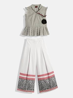 Twisha girls self designed peplum top & palazzo set - gray & white 1