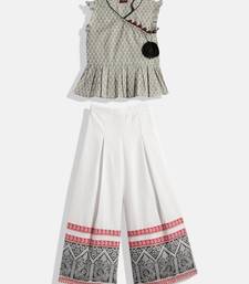 Twisha girls self designed peplum top & palazzo set - gray & white
