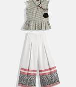 Twisha girls self designed peplum top & palazzo set - gray & white