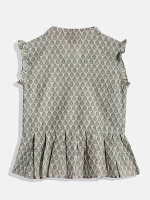 Twisha girls self designed peplum top & palazzo set - gray & white 3