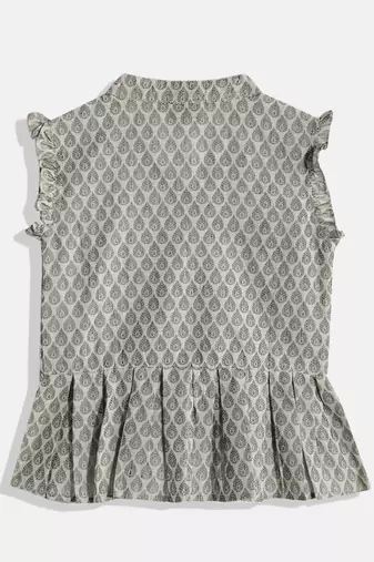 Twisha girls self designed peplum top & palazzo set - gray & white