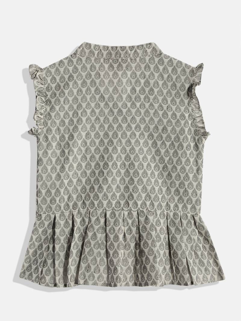 Twisha girls self designed peplum top & palazzo set - gray & white