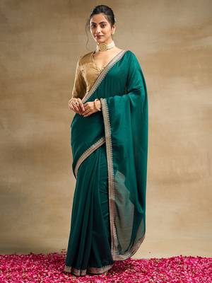 Kasee Women'S Solid Embroidered Art Silk Saree With Unstitched Blouse Piece 1