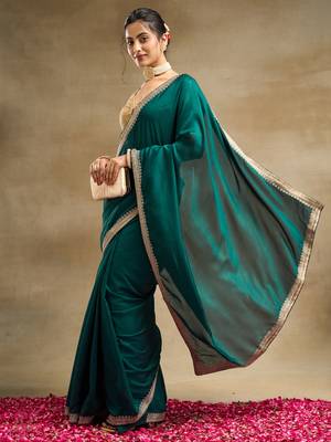 Kasee Women'S Solid Embroidered Art Silk Saree With Unstitched Blouse Piece 3