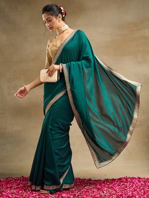 Kasee Women'S Solid Embroidered Art Silk Saree With Unstitched Blouse Piece 4