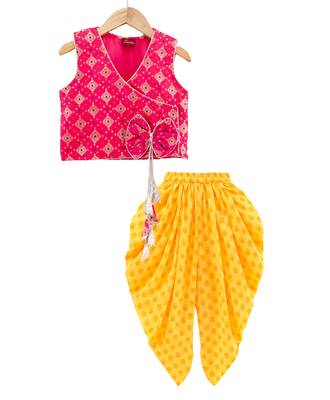 self design top & printed dhoti pants - red & yellow 1