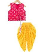 self design top & printed dhoti pants - red & yellow