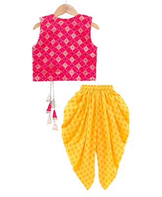 self design top & printed dhoti pants - red & yellow 2