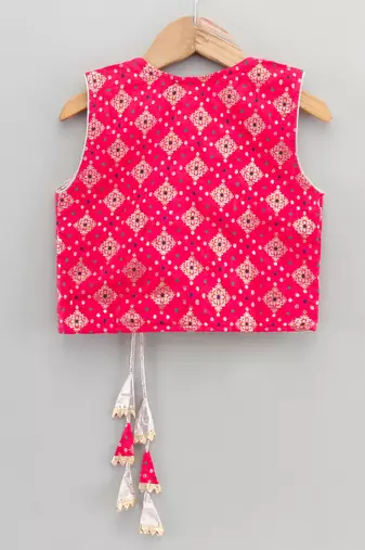 self design top & printed dhoti pants - red & yellow