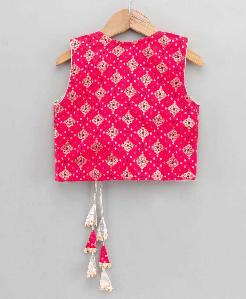 self design top & printed dhoti pants - red & yellow