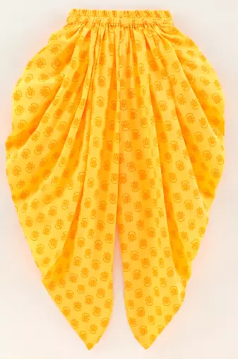 self design top & printed dhoti pants - red & yellow