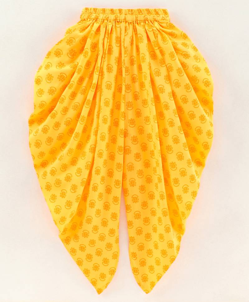 self design top & printed dhoti pants - red & yellow