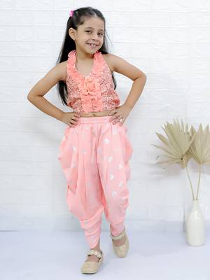 Twisha girls halter neck sequin top & dhoti pant - peach 1