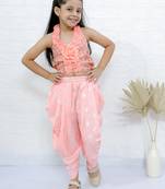 Twisha girls halter neck sequin top & dhoti pant - peach
