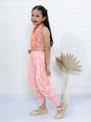 Twisha girls halter neck sequin top & dhoti pant - peach 2