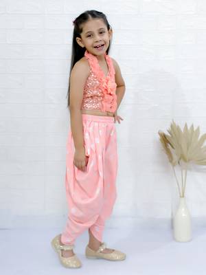 Twisha girls halter neck sequin top & dhoti pant - peach 3