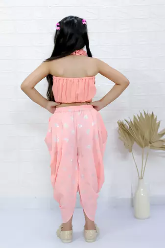 Twisha girls halter neck sequin top & dhoti pant - peach