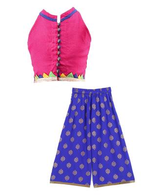 Twisha girls textured incut style top & self design palazzo - pink & blue 1