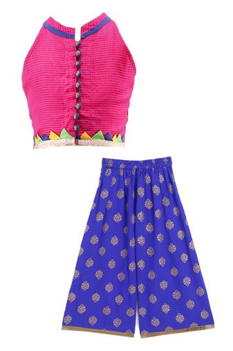 Twisha girls textured incut style top & self design palazzo - pink & blue